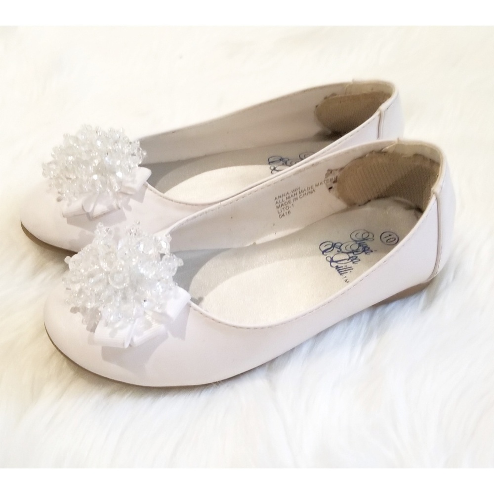Girls Flat Crystal Bow Dress Shoes